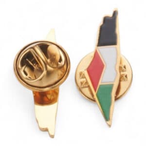 Pines de badge Boutique Palestine avec design de la carte de Palestine et drapeau palestinien, idéal pour la collection ou la décoration, symboles de solidarité et d'identité palestinienne.