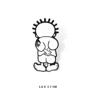 Peinture murale de character palestinien de style cartoon avec drapeau palestinien, représentant la culture palestinienne, disponible chez Boutique Palestine.