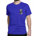 Coupe homme t-shirt bleu avec logo keffiyeh noir et blanc boutique palestine.